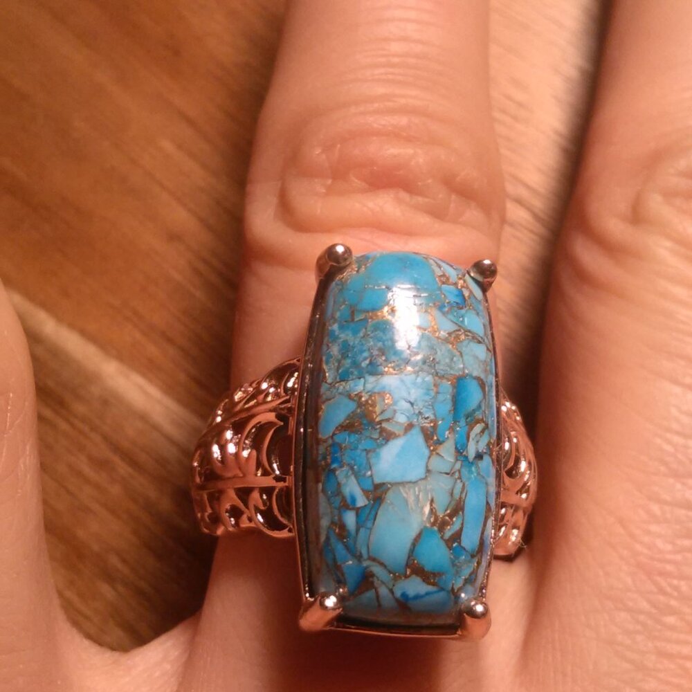 Matrix Chestnut Brine Turquoise Solitaire Copper Ring (Size 6) - Picture 11 of 16